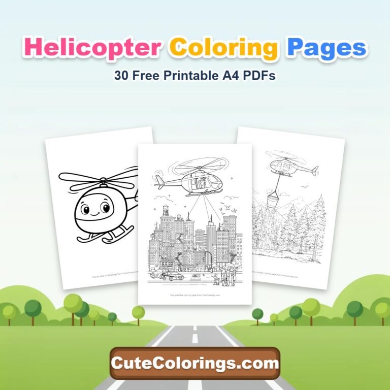 Helicopter coloring pages featured image showing three printable helicopter coloring sheets
