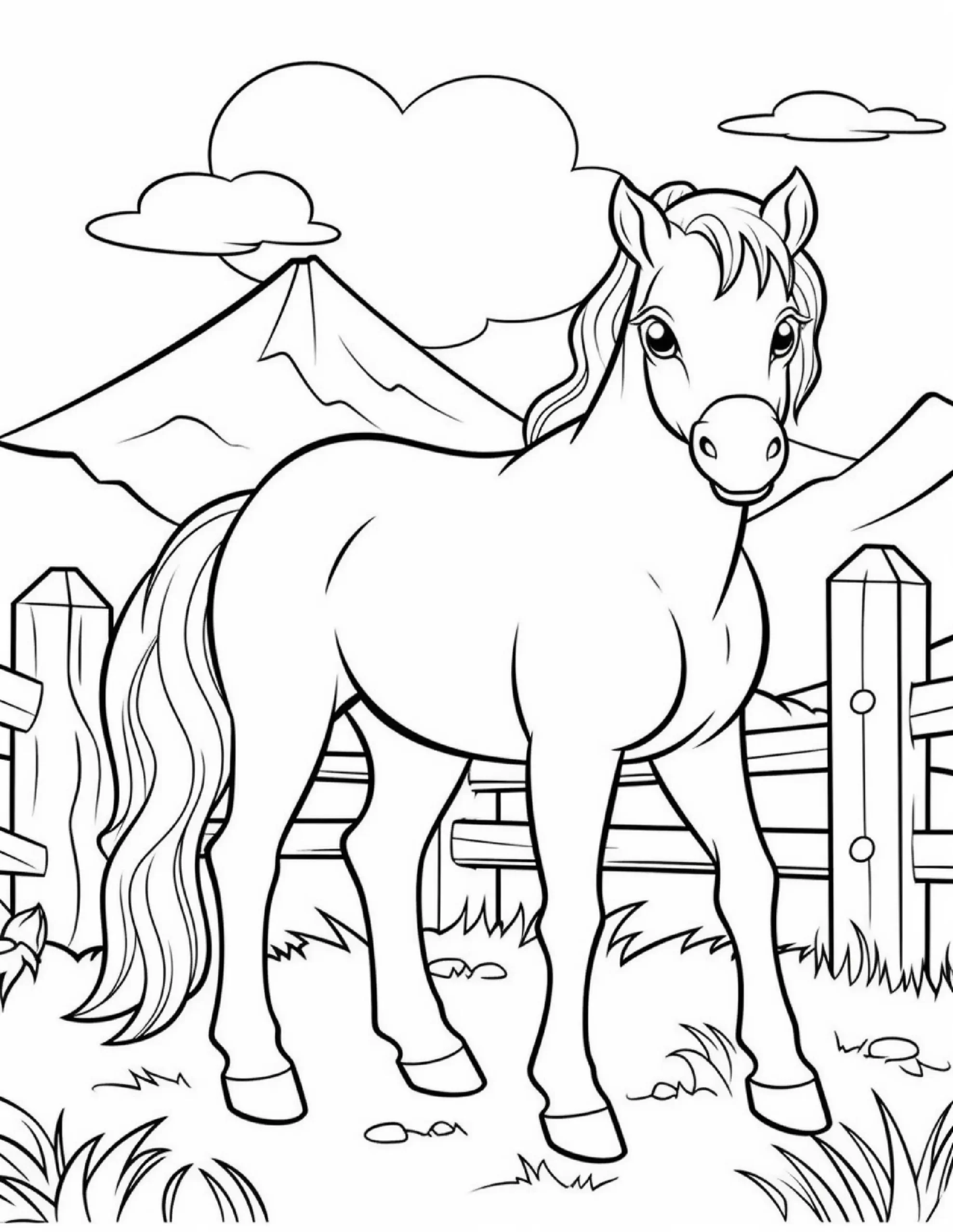 Standing Horse on Plain – Coloring Sheet