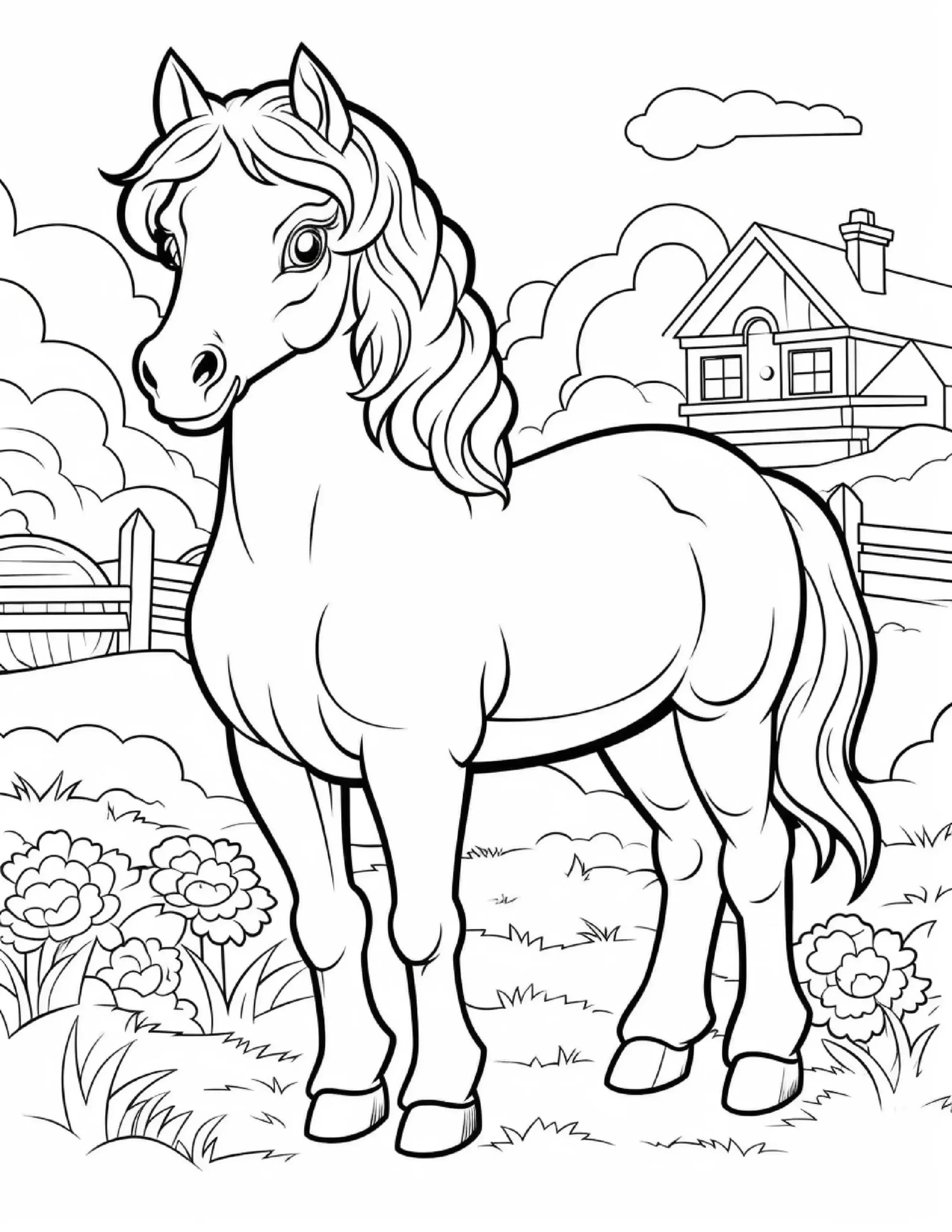 Young Horse in Meadow – Printable Sheet