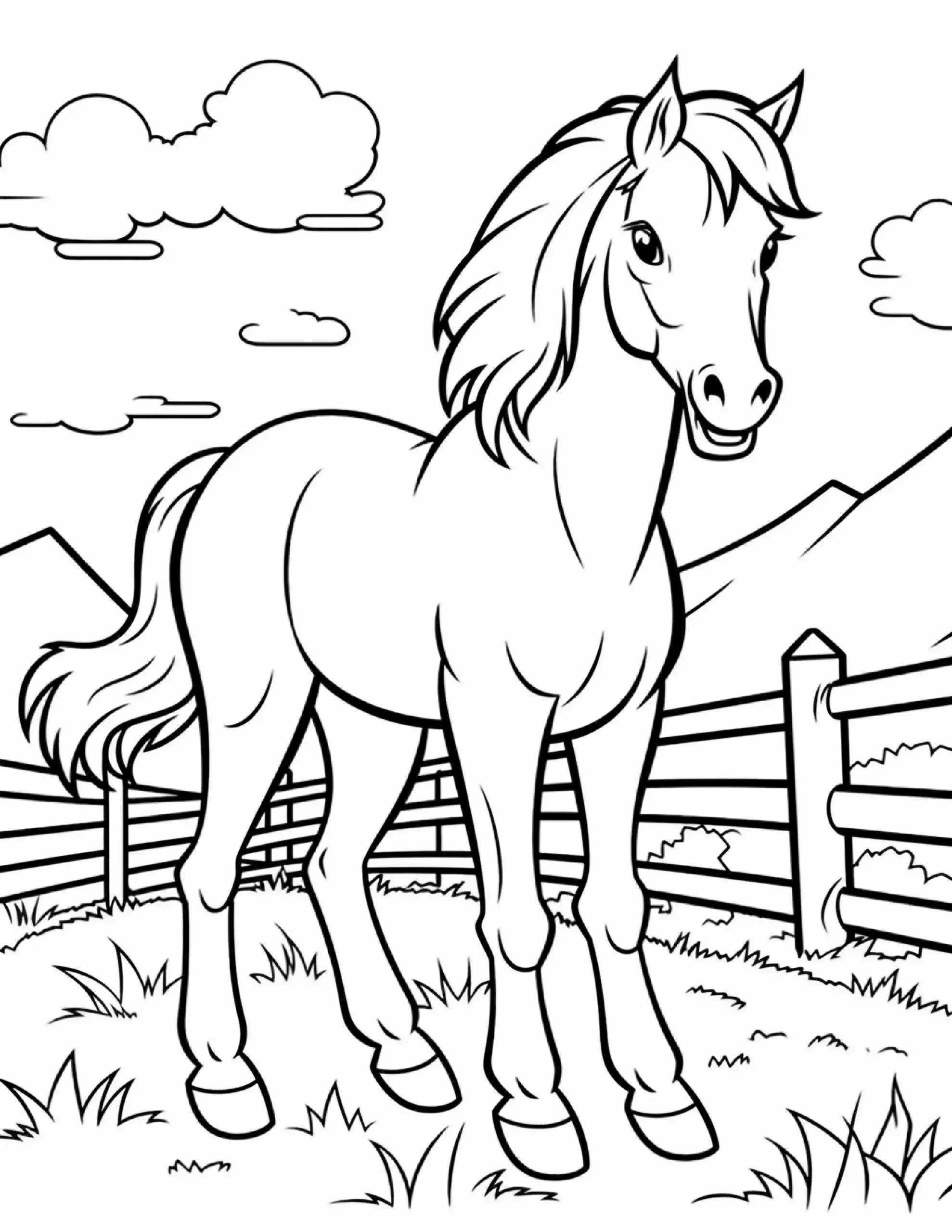 Young Pony Near Trees – Free Coloring Sheet