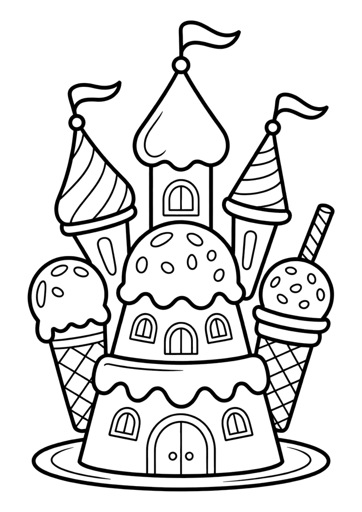 Ausmalbild für Kinder von einem Eisschloss