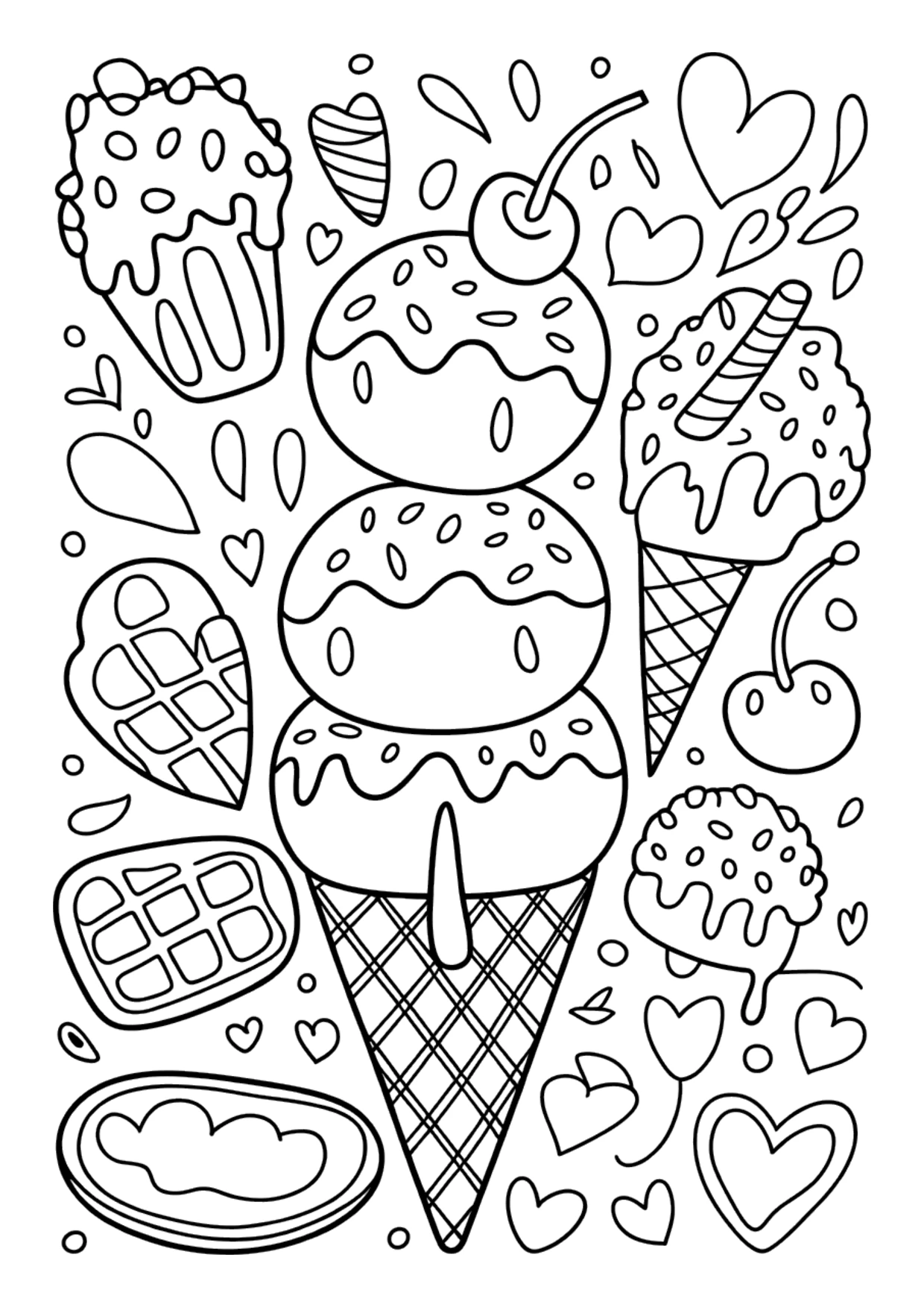 Detailliertes Doodle-Ausmalbild mit Eis