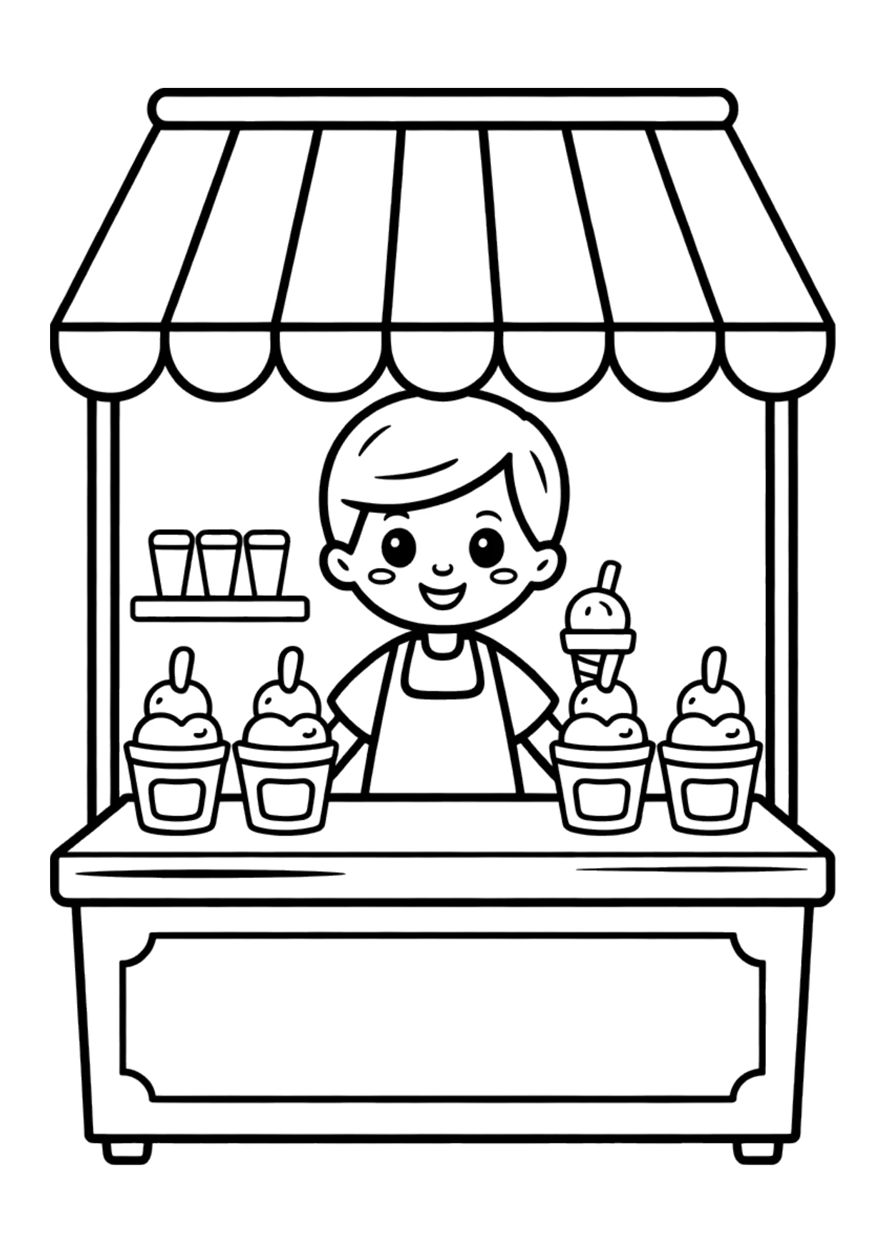 Ausmalbild für Kinder von einer Eisdiele
