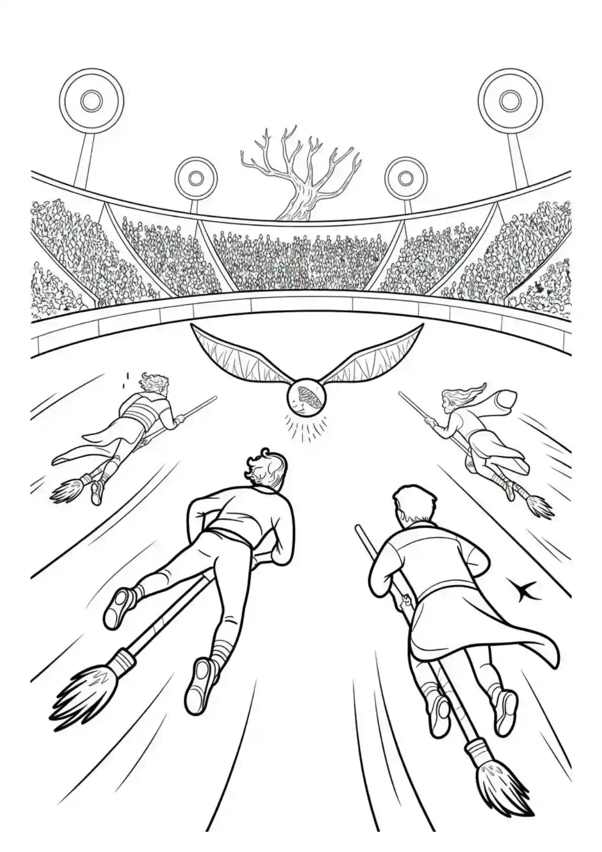 Intense Quidditch match with Golden Snitch