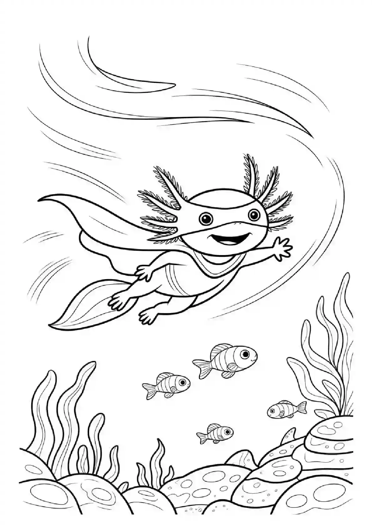 Joyful Axolotl Swimming Coloring Page