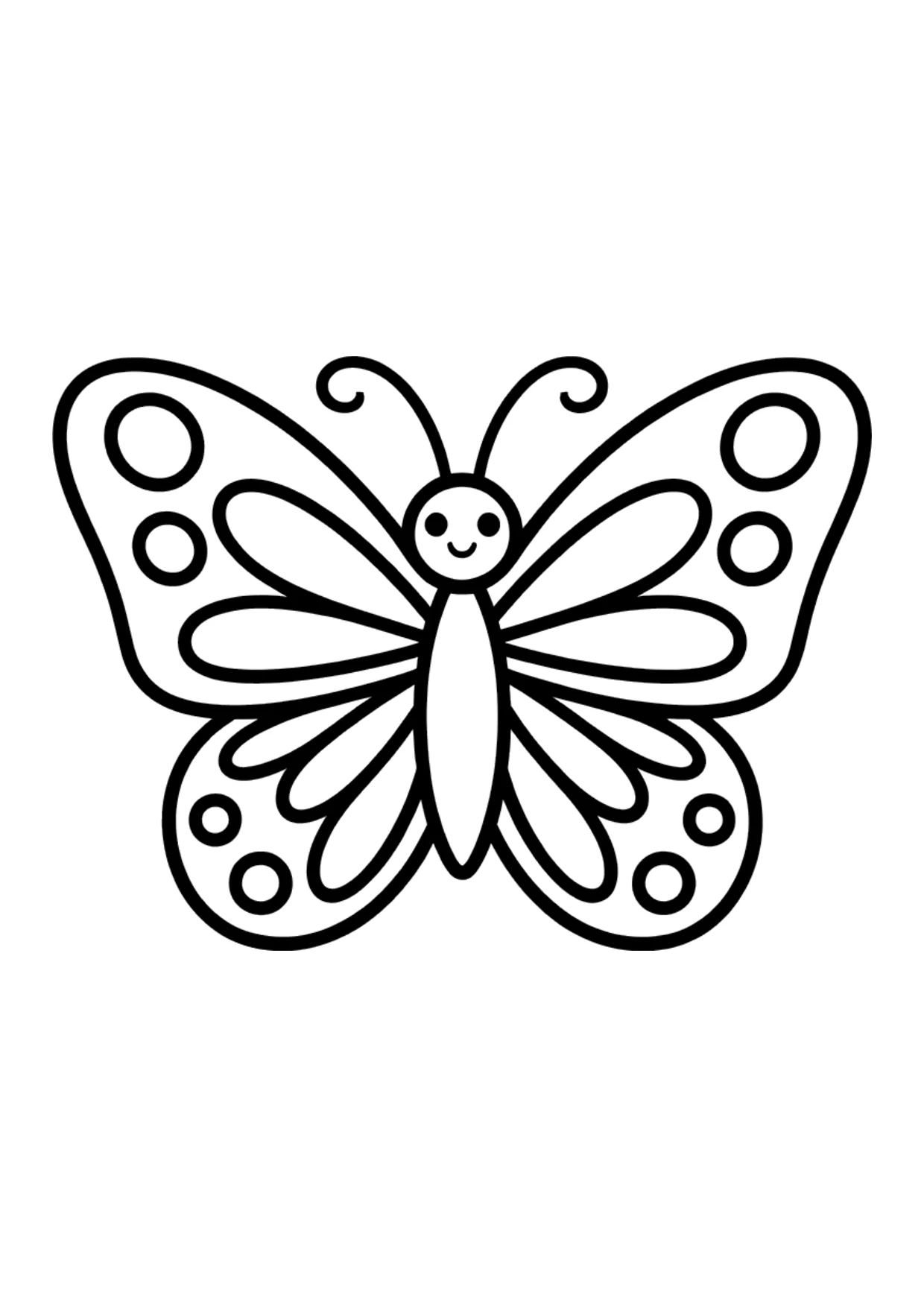 Coloriage facile kawaii d'un papillon souriant