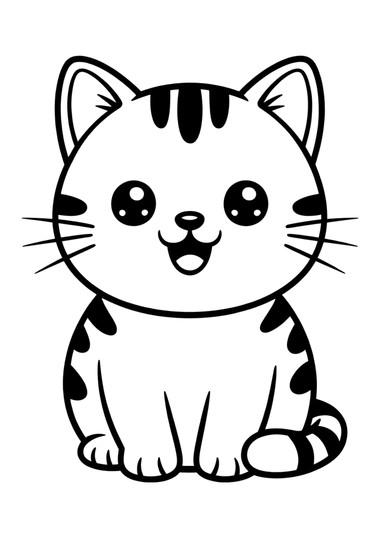 Coloriage facile kawaii d'un chat potelé qui sourit