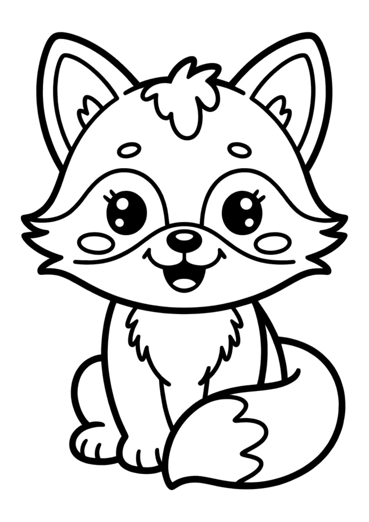 Desenho fácil kawaii de uma raposa gordinha sorrindo para colorir