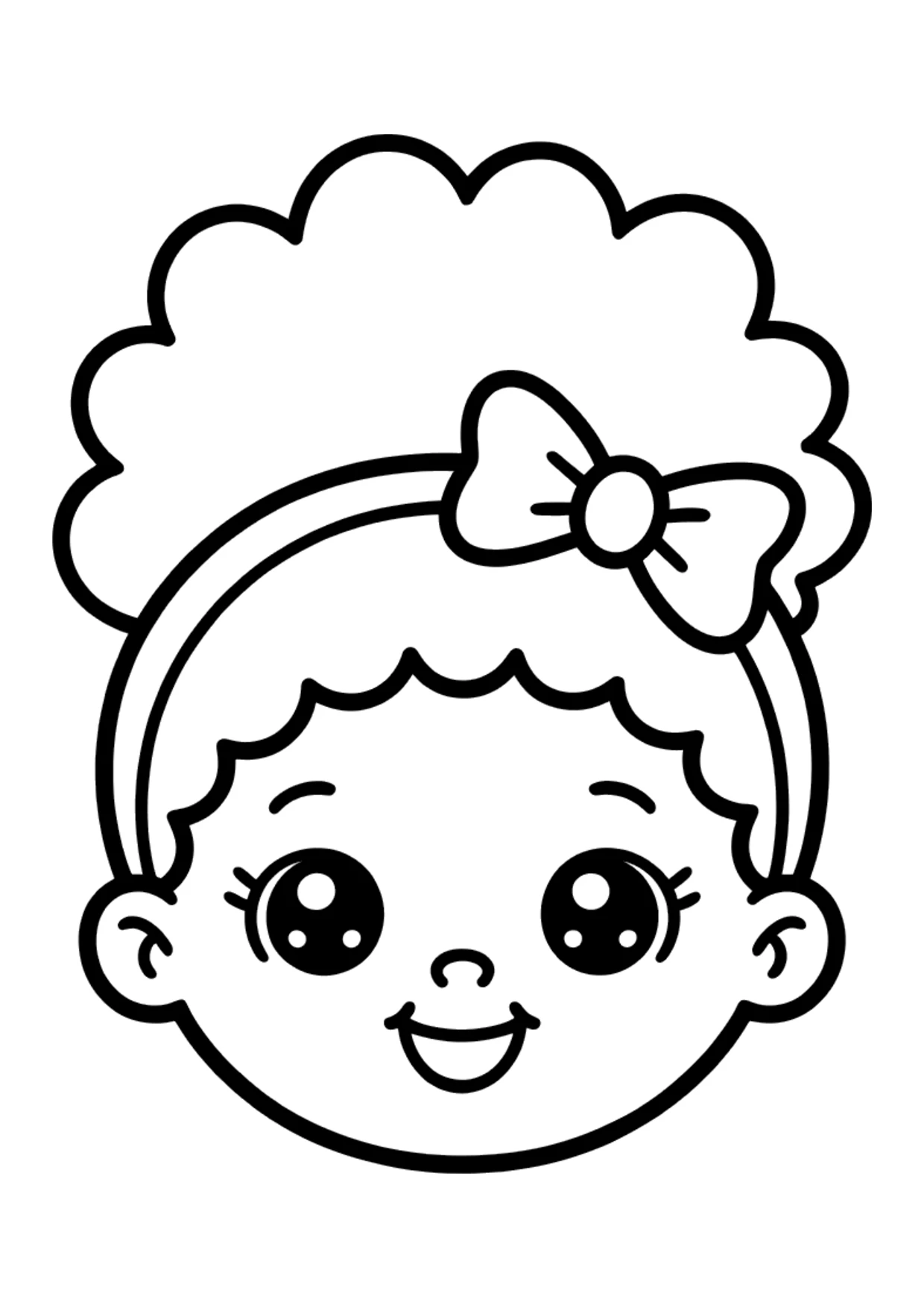 Easy kawaii coloring page of a Black girl's smiling face