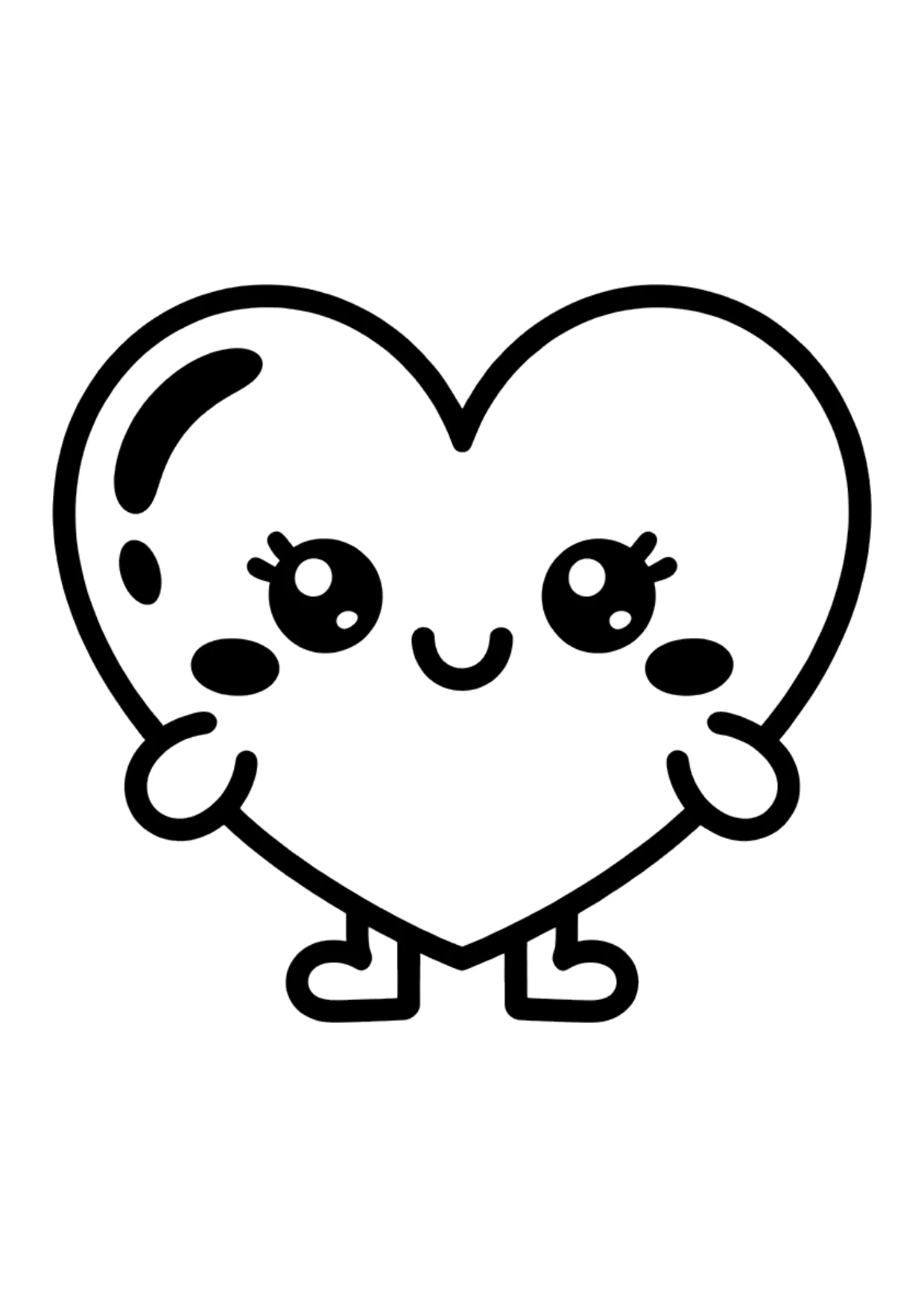 Coloriage facile kawaii d’un cœur souriant