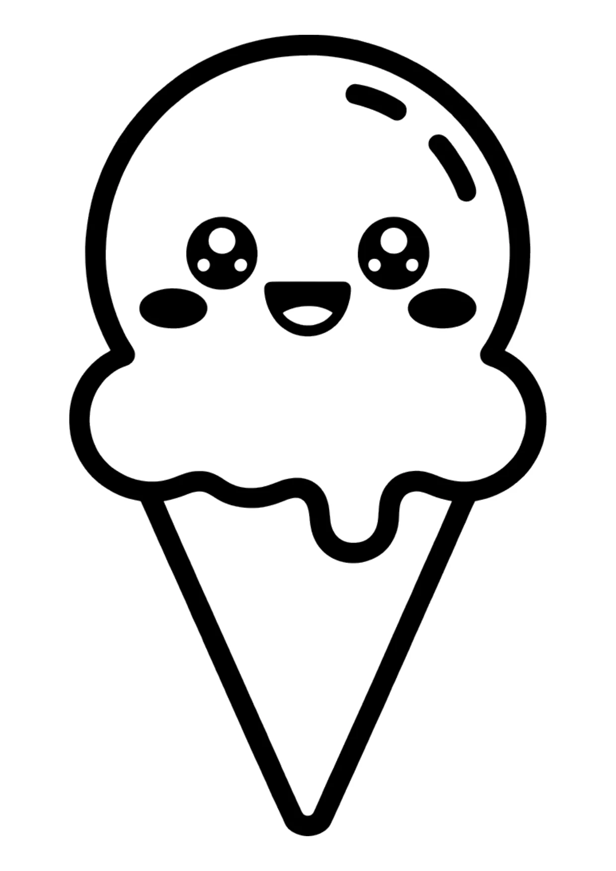Einfaches Kawaii-Ausmalbild einer lächelnden Eiswaffel