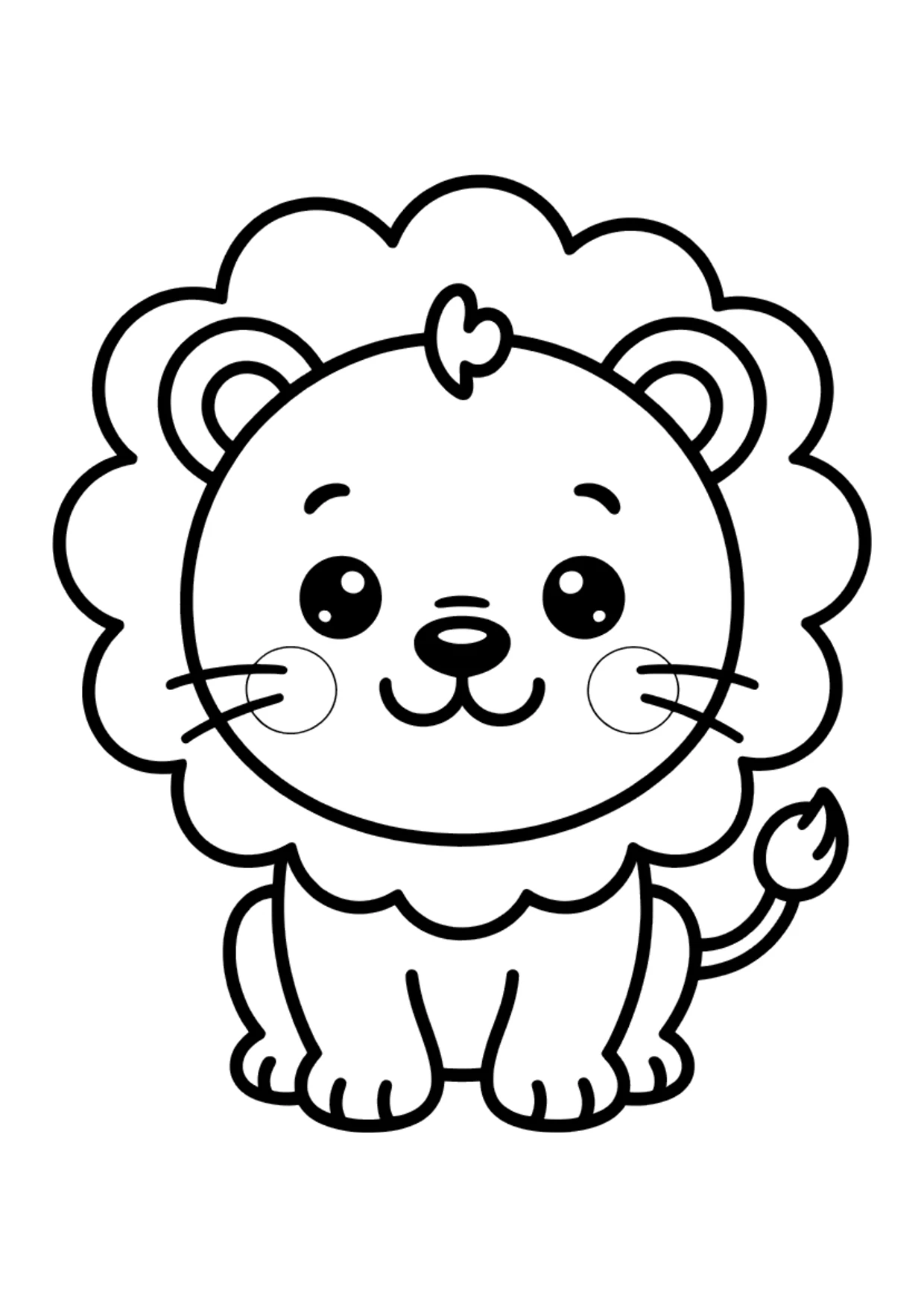 Einfaches Kawaii-Ausmalbild eines molligen runden Löwen