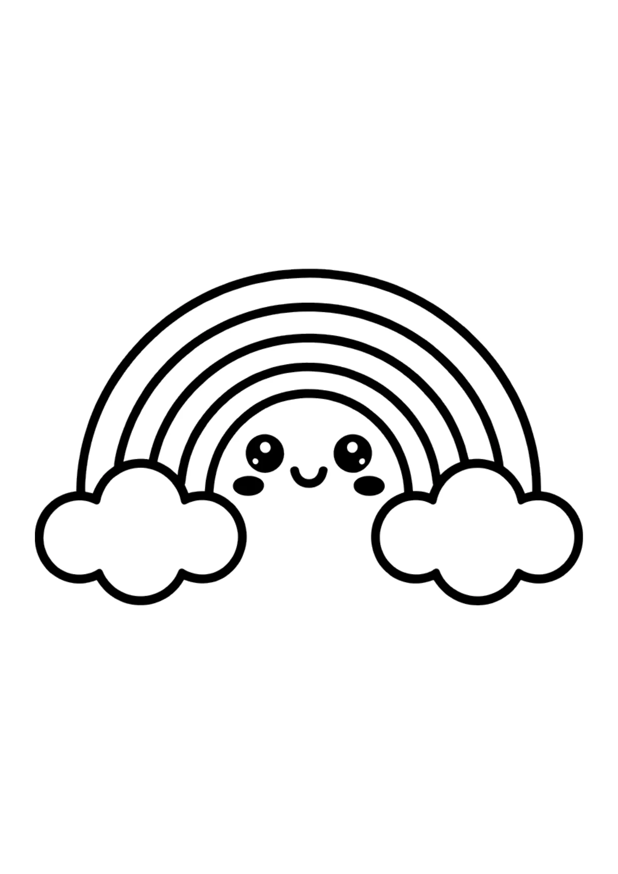 Dibujo fácil kawaii de un arcoíris sonriente para colorear