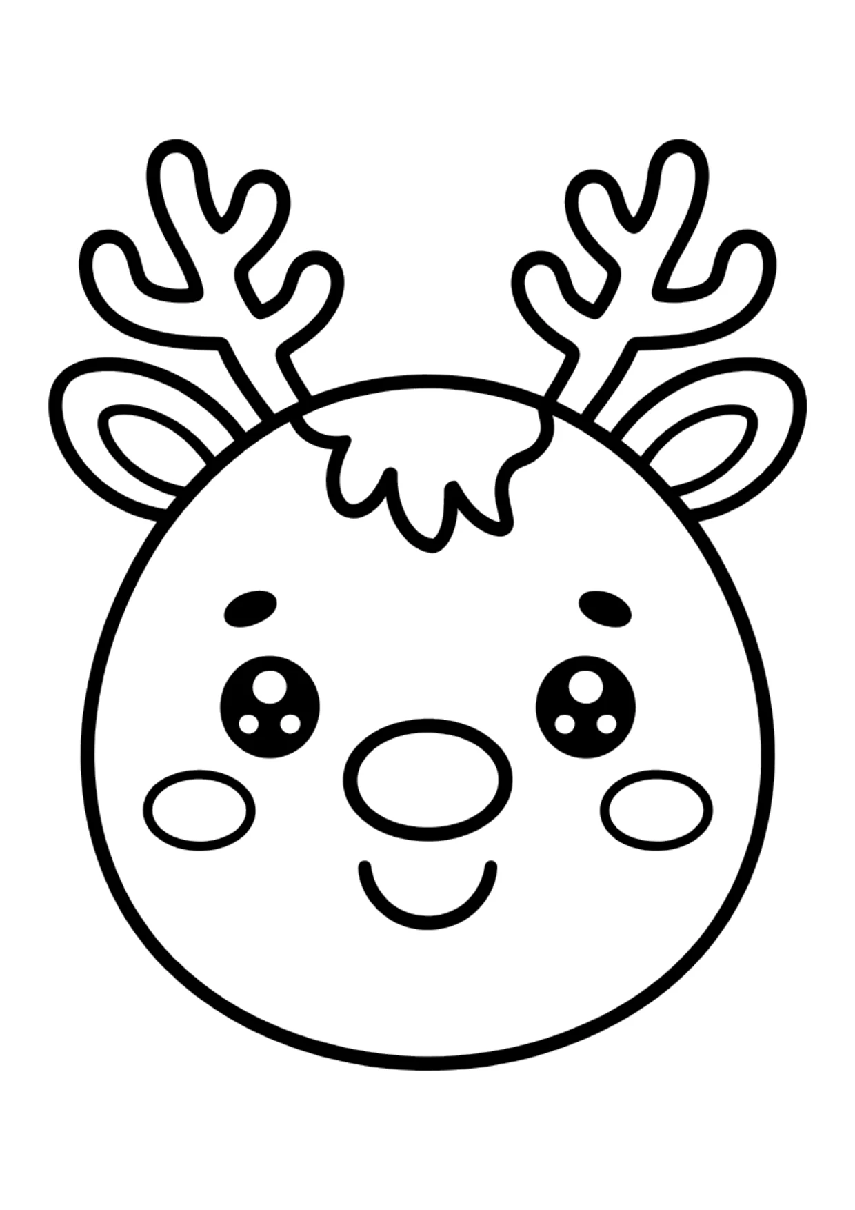 Desenho fácil de carinha de rena kawaii com chifrinhos para colorir