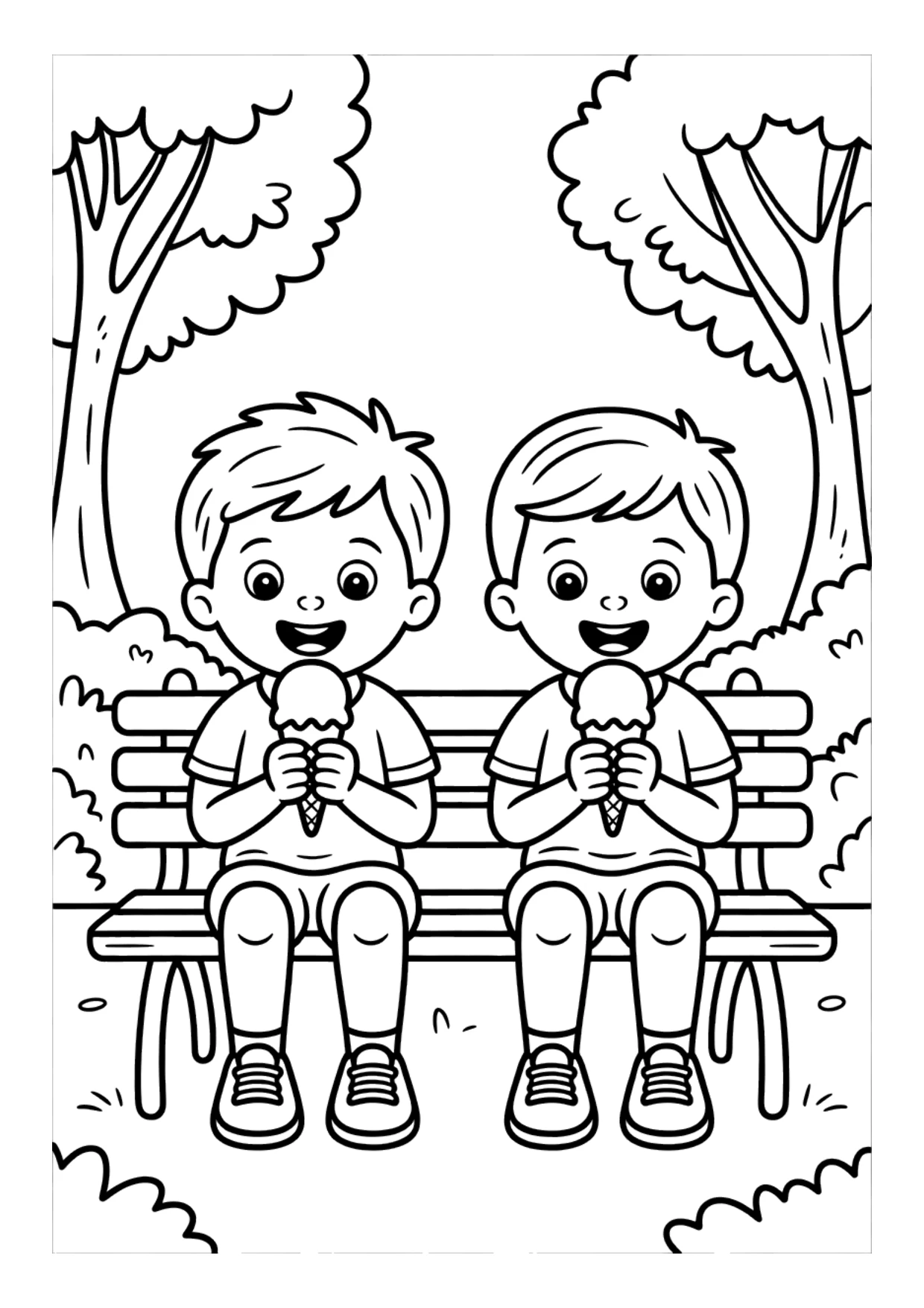Ausmalbild für Kinder von Kindern, die Eis essen