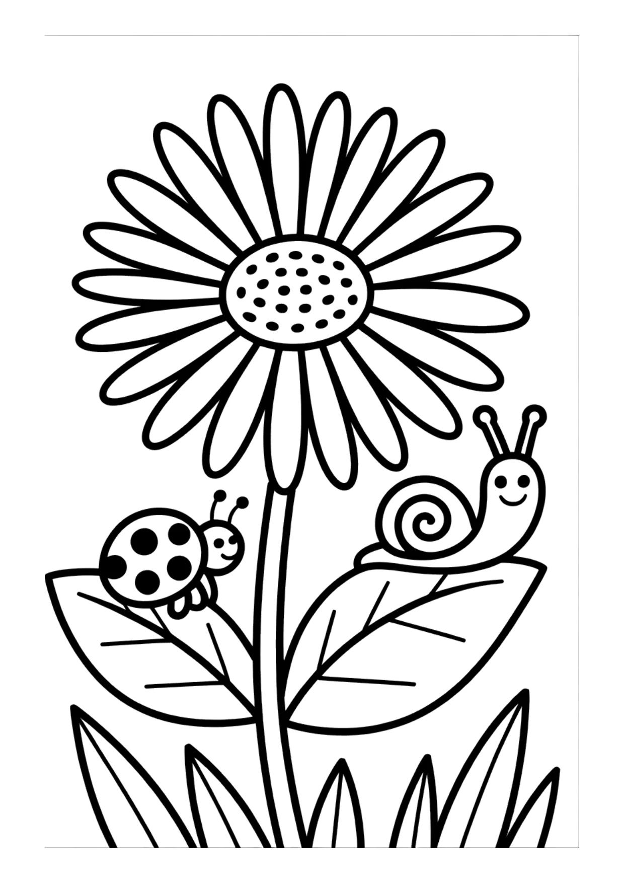 Coloriage pour enfants d&rsquo;une coccinelle et d&rsquo;un escargot sur une marguerite