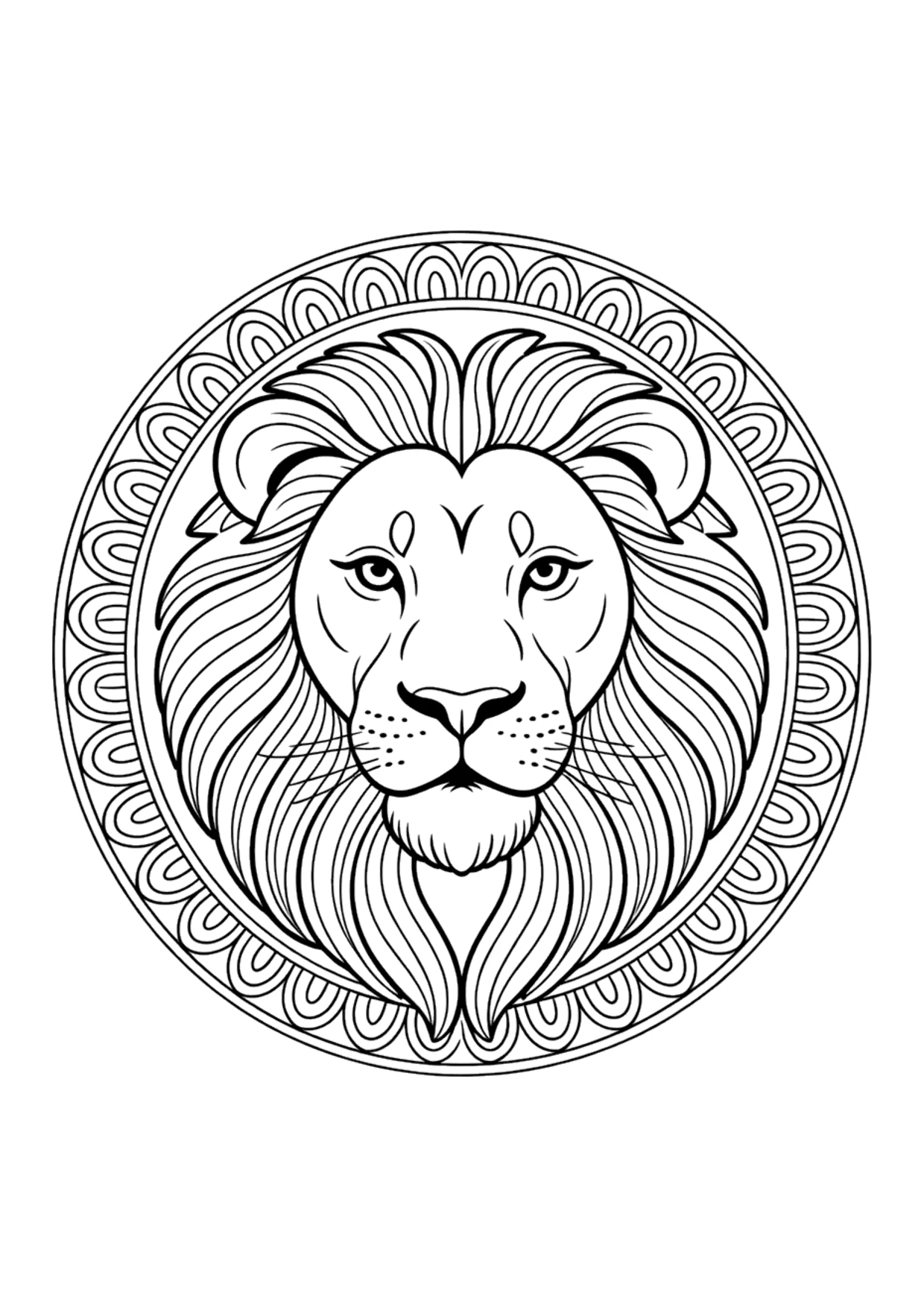 Detailreiches Mandala-Ausmalbild eines Löwenkopfs