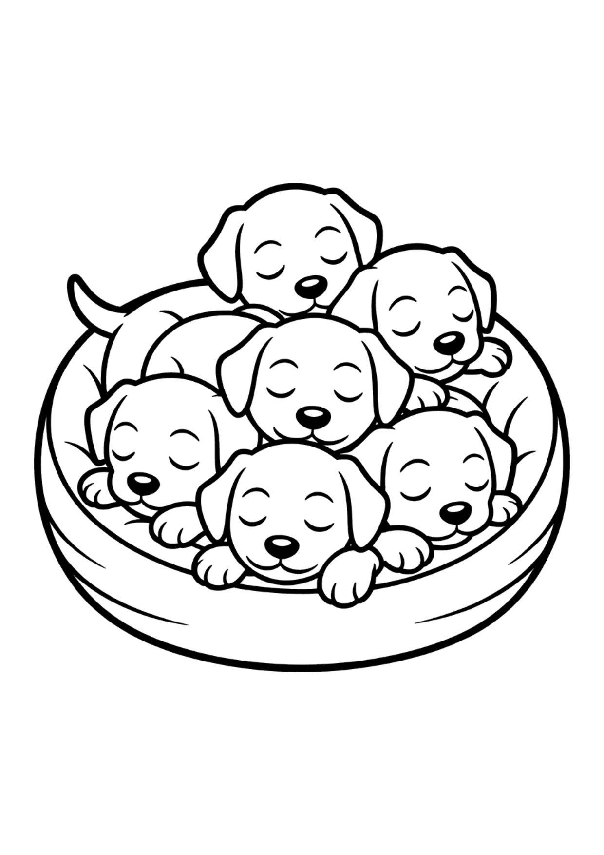 Coloring page of a litter of puppies