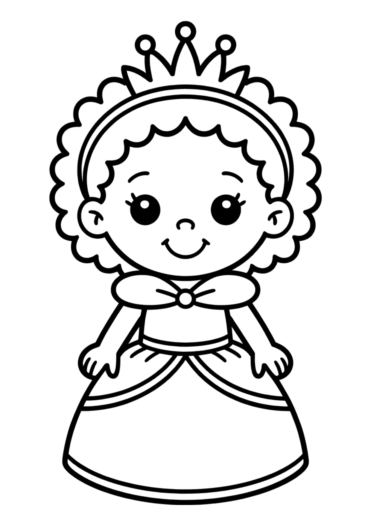 Easy coloring page of a Black girl princess with a crown
