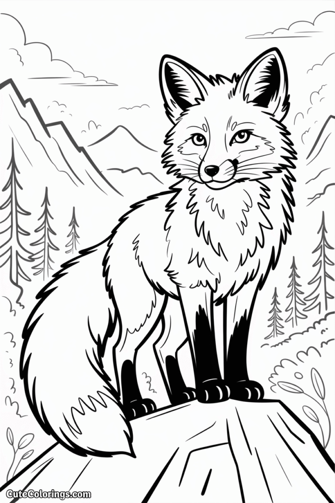 Majestic Fox on Rock Mountain Scene