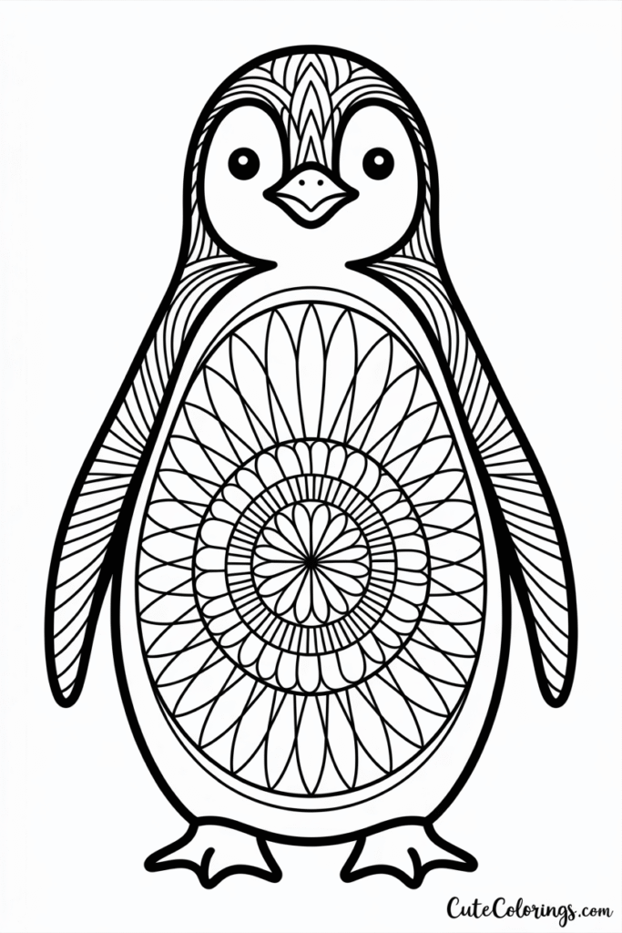 Mandala Pattern Penguin Coloring Page