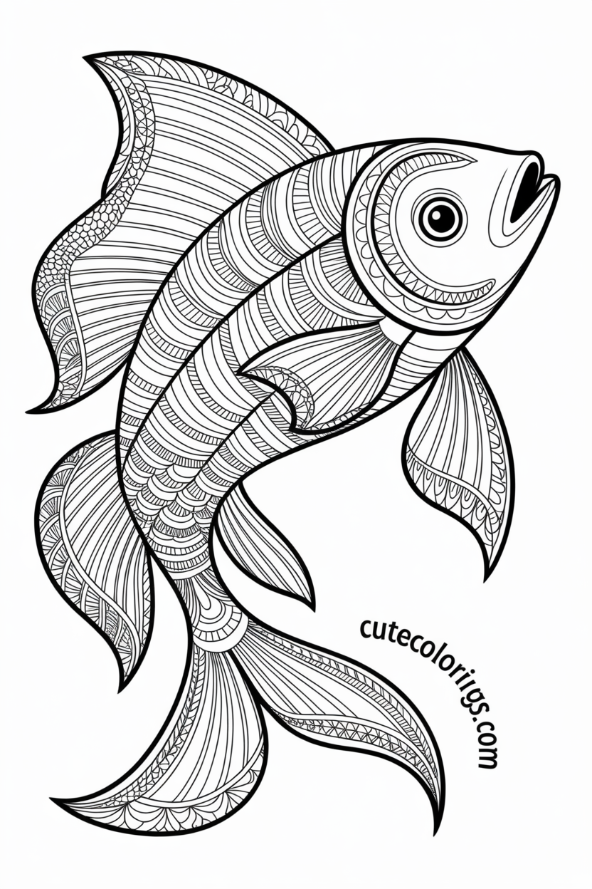 Intricate fish with mandala zentangle pattern details