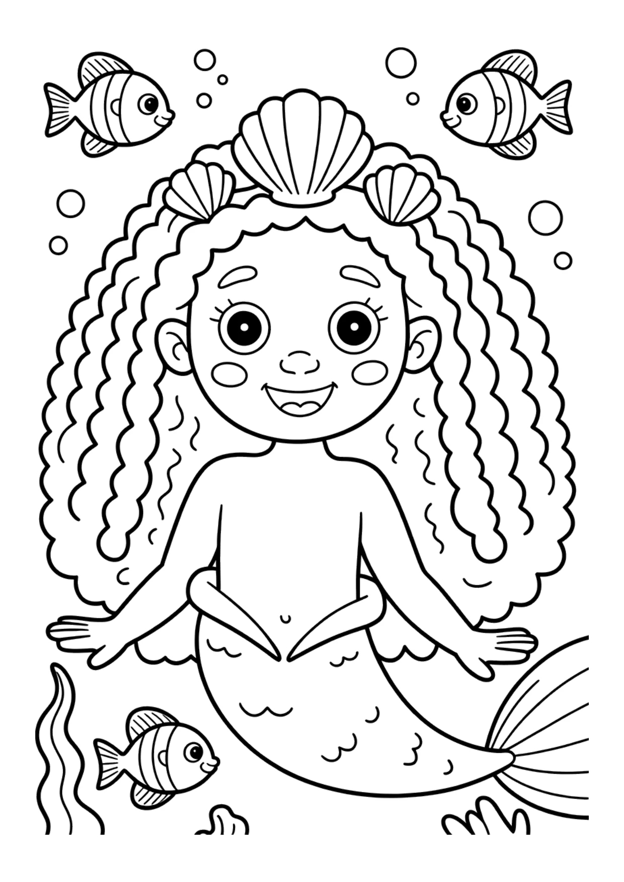 Coloring page for kids of a Black girl mermaid