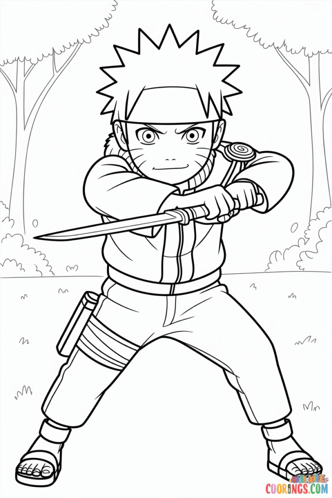 Naruto Kunai Forest Battle Coloring