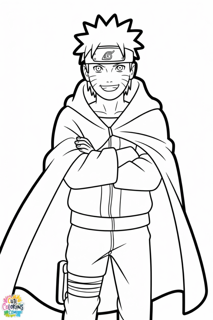 Naruto with Cape Arms Crossed Coloring