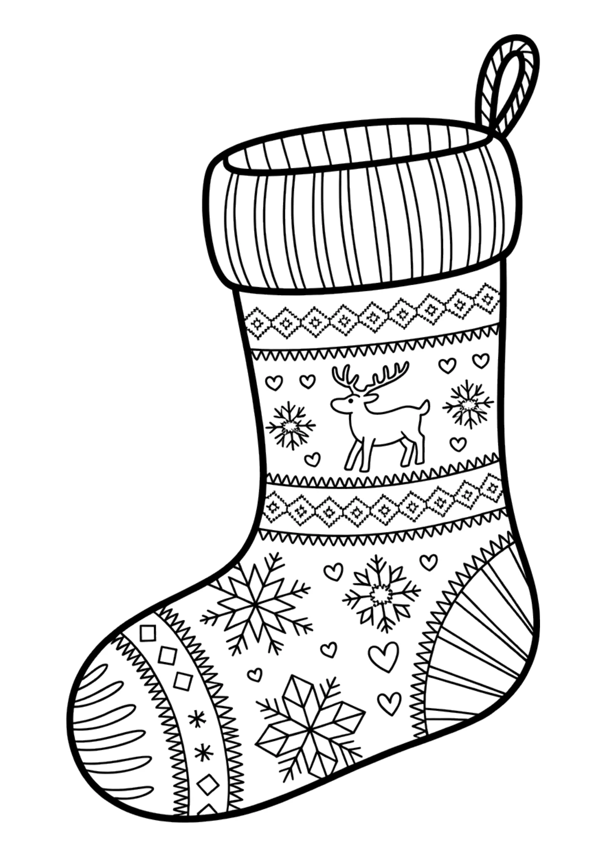 Dibujo detallado de un calcetín de punto nórdico para colorear