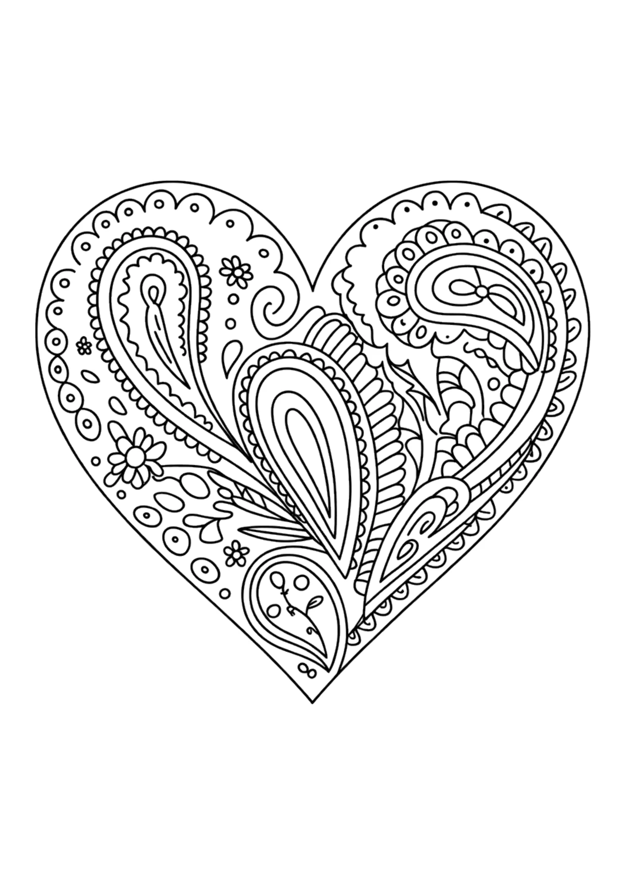 Coloriage détaillé d’un cœur cachemire pour adultes