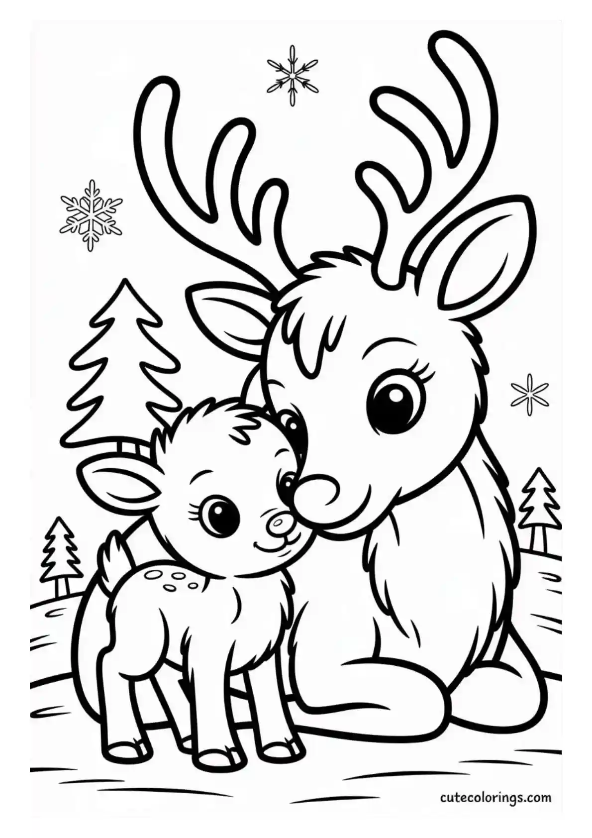 Parent and Baby Reindeer in Forest