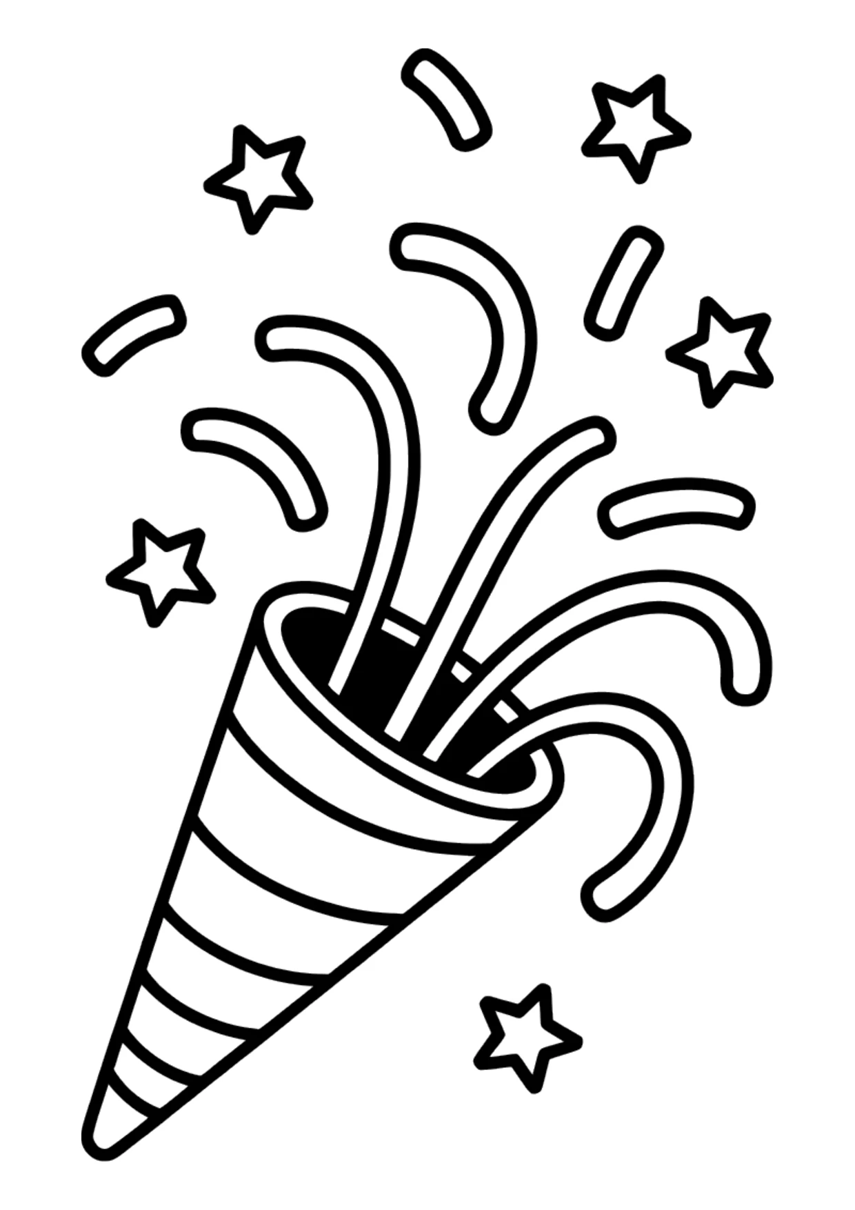 Easy coloring page of a party blower and confetti
