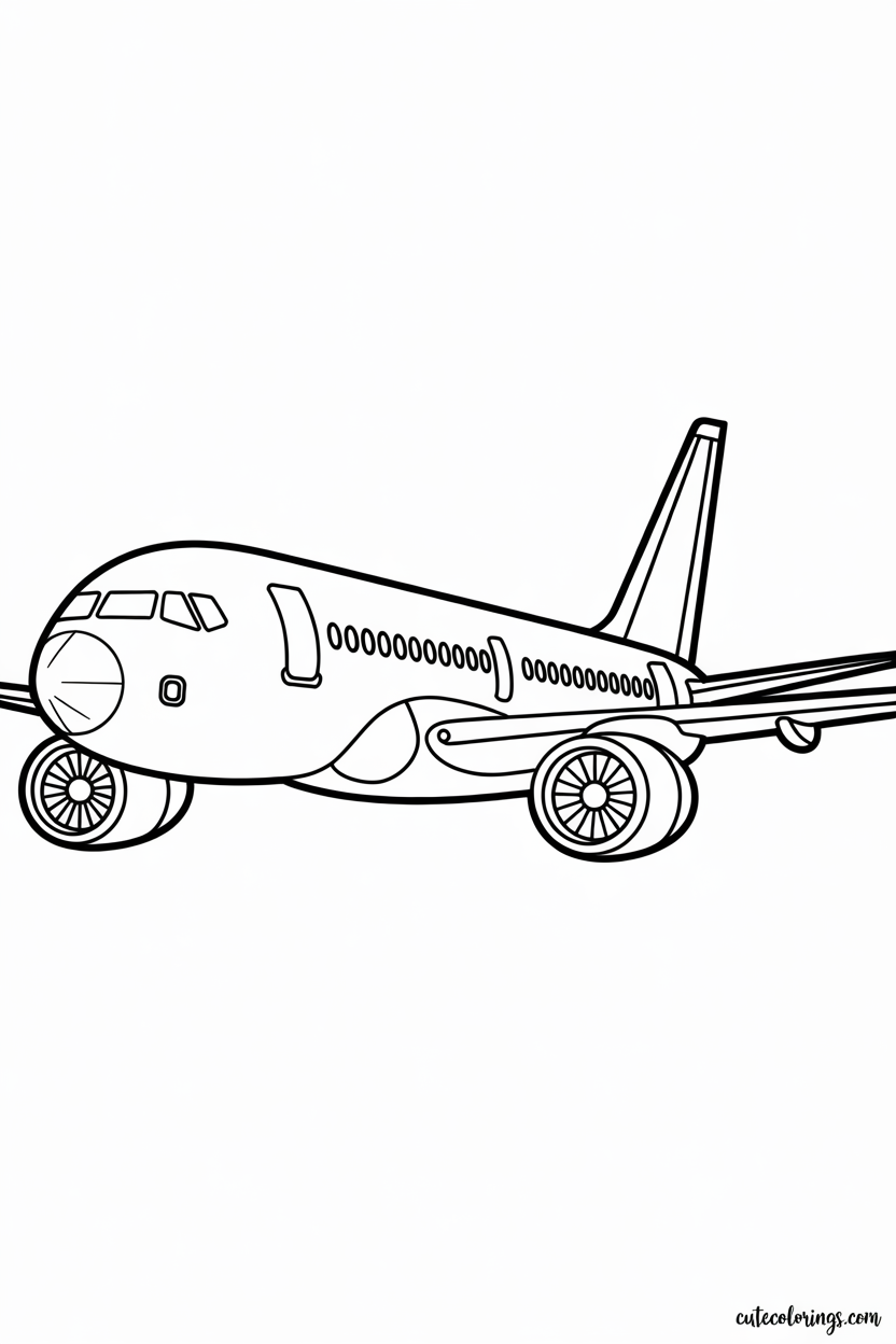 Commercial airplane on runway with windows detail