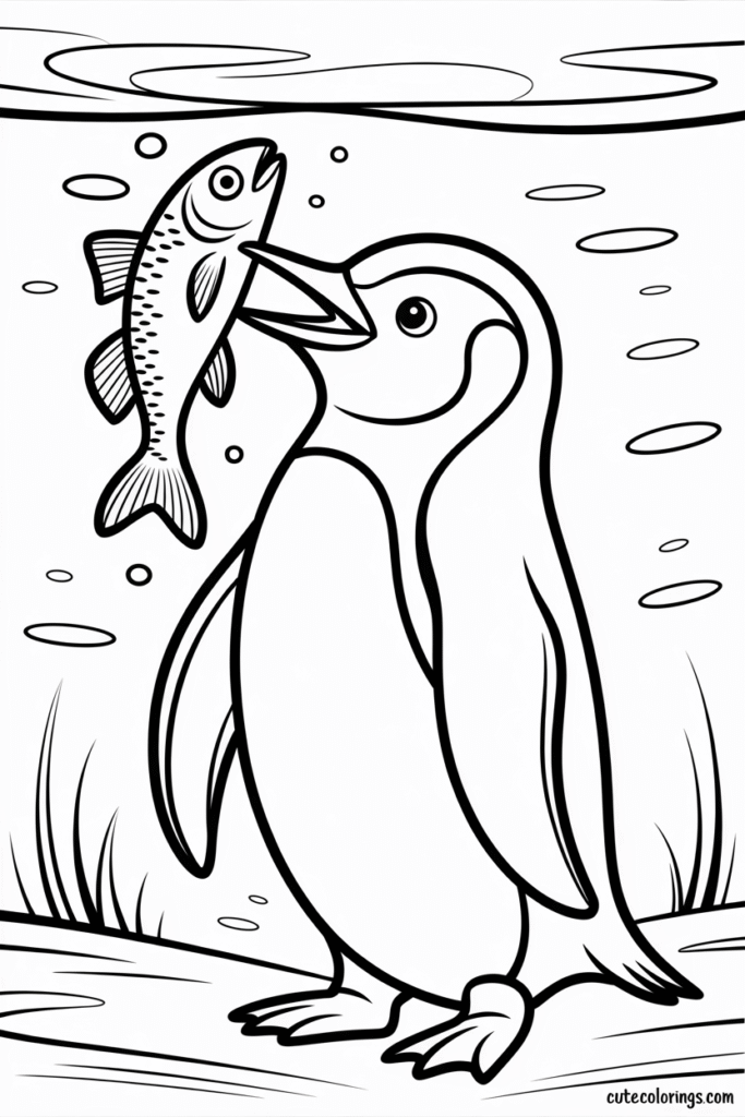 Penguin Catching Fish in Beak Hunting