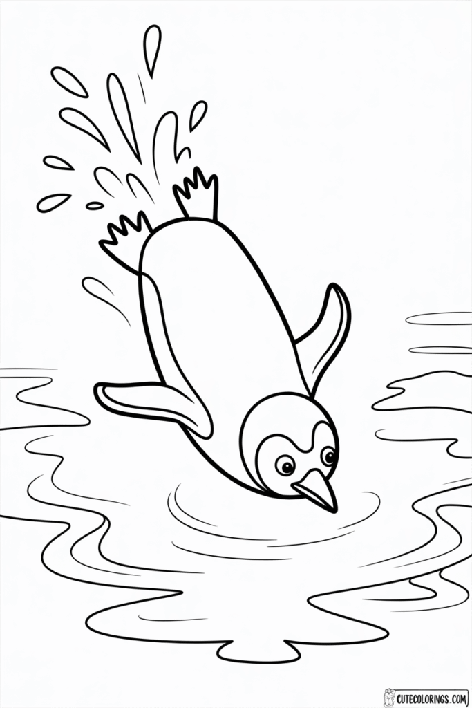 Penguin Diving Into Water Head First