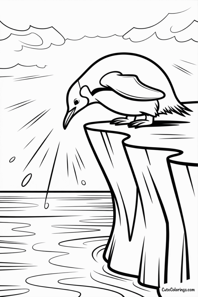 Penguin Diving from Ice Edge into Water