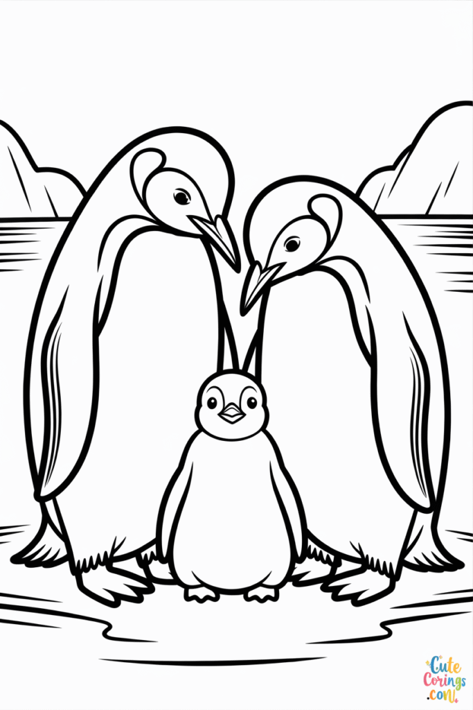 Penguin Family Parents With Baby Chick