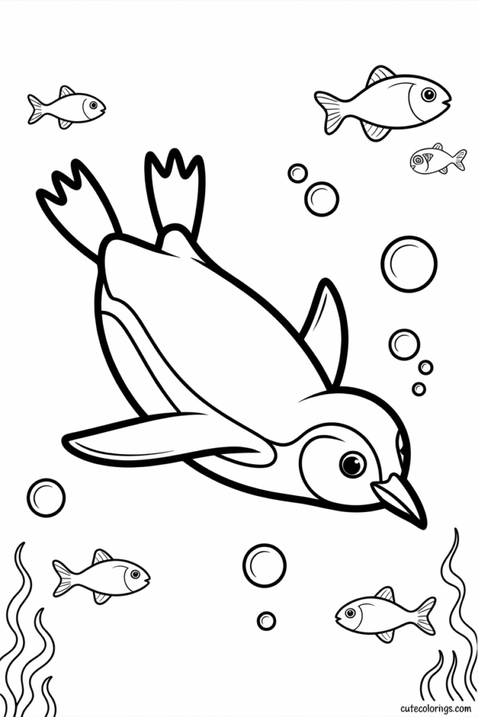 Penguin Swimming Underwater With Fish