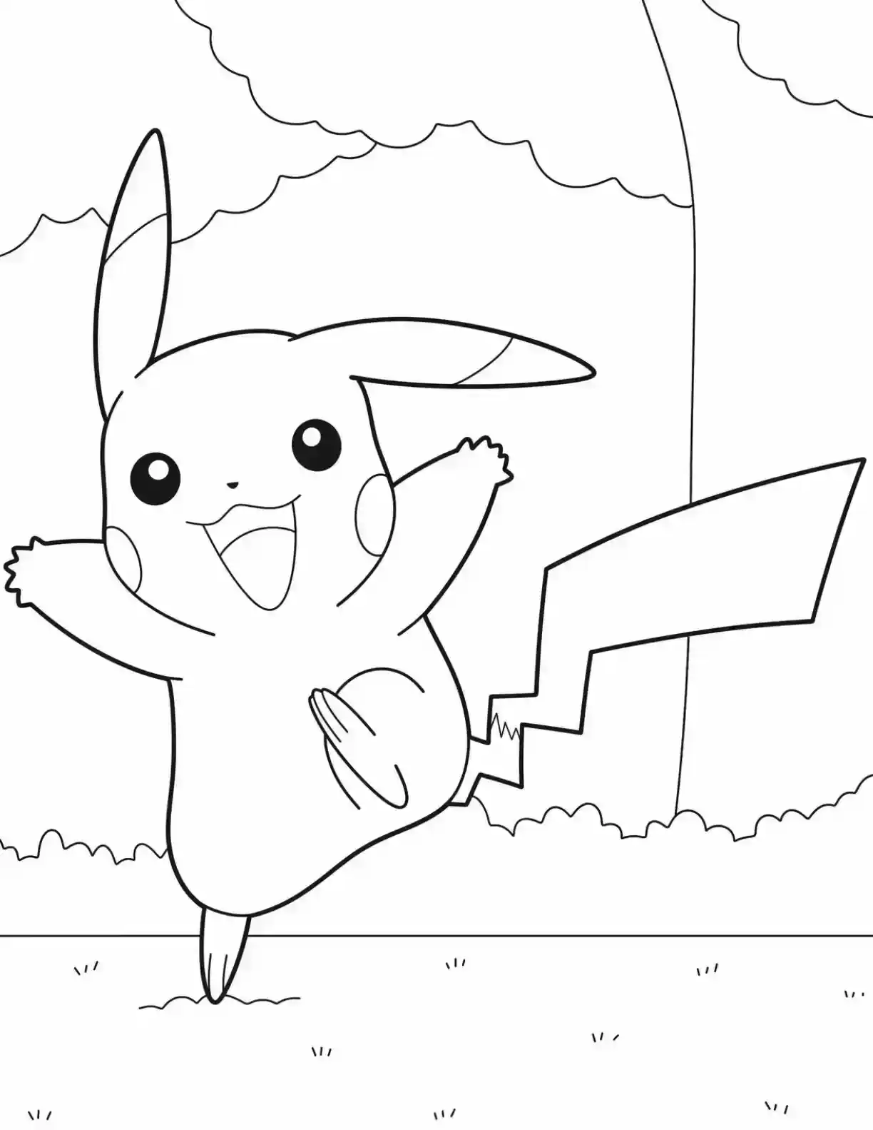 Pikachu Forest Pokemon Coloring Page