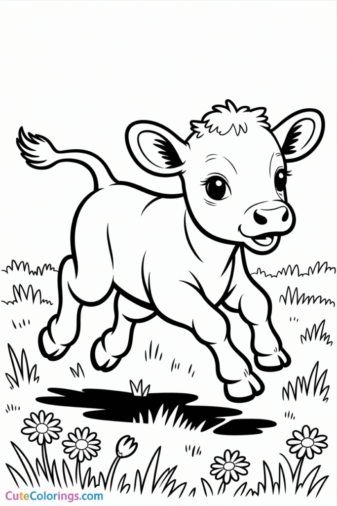 Playful Baby Calf Running in Field