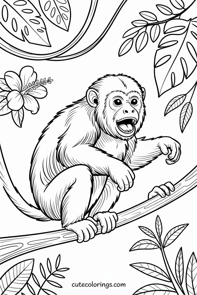 Happy monkey enjoys a fun moment in the trees