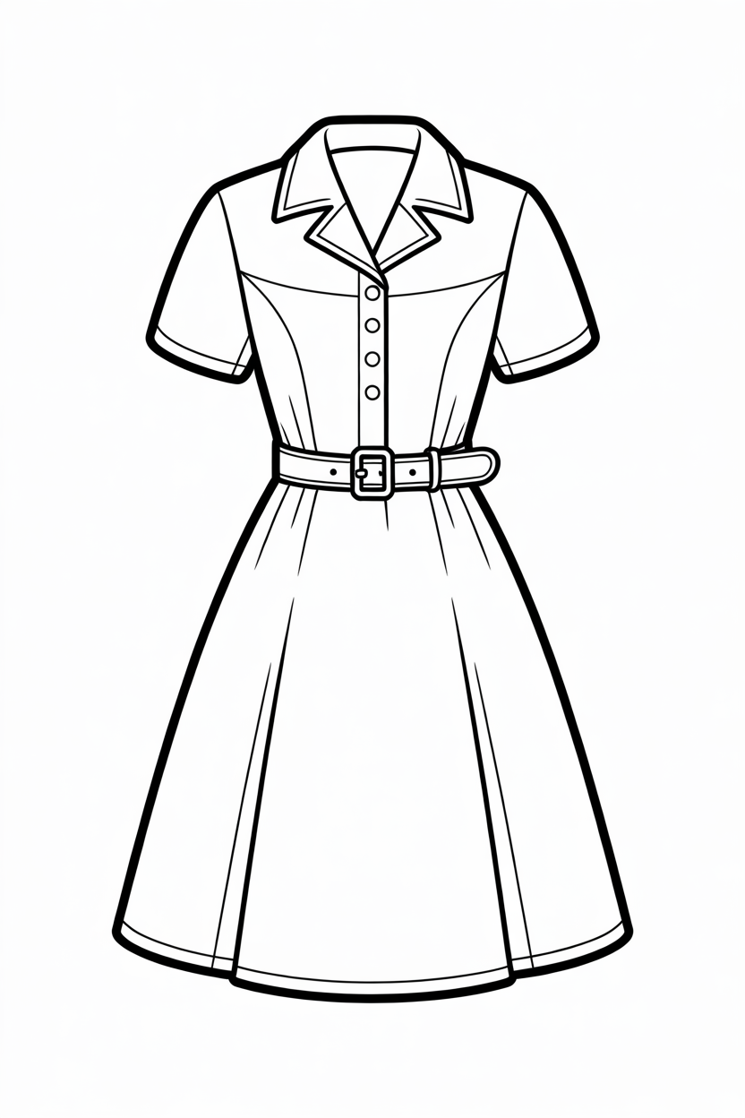 Preppy Belted Shirt Dress Coloring Page