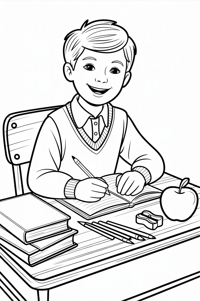 Preppy Boy School Supplies Coloring
