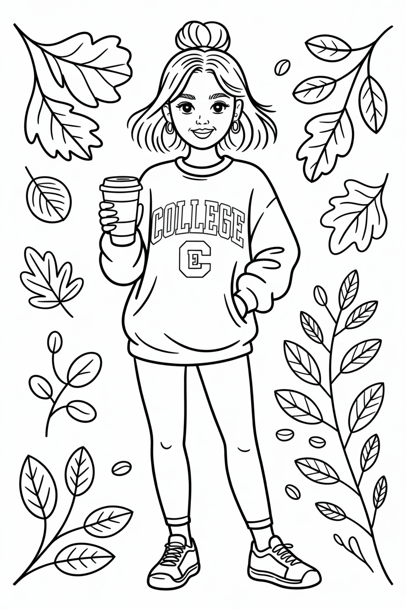 Preppy College Girl Coffee Autumn Coloring