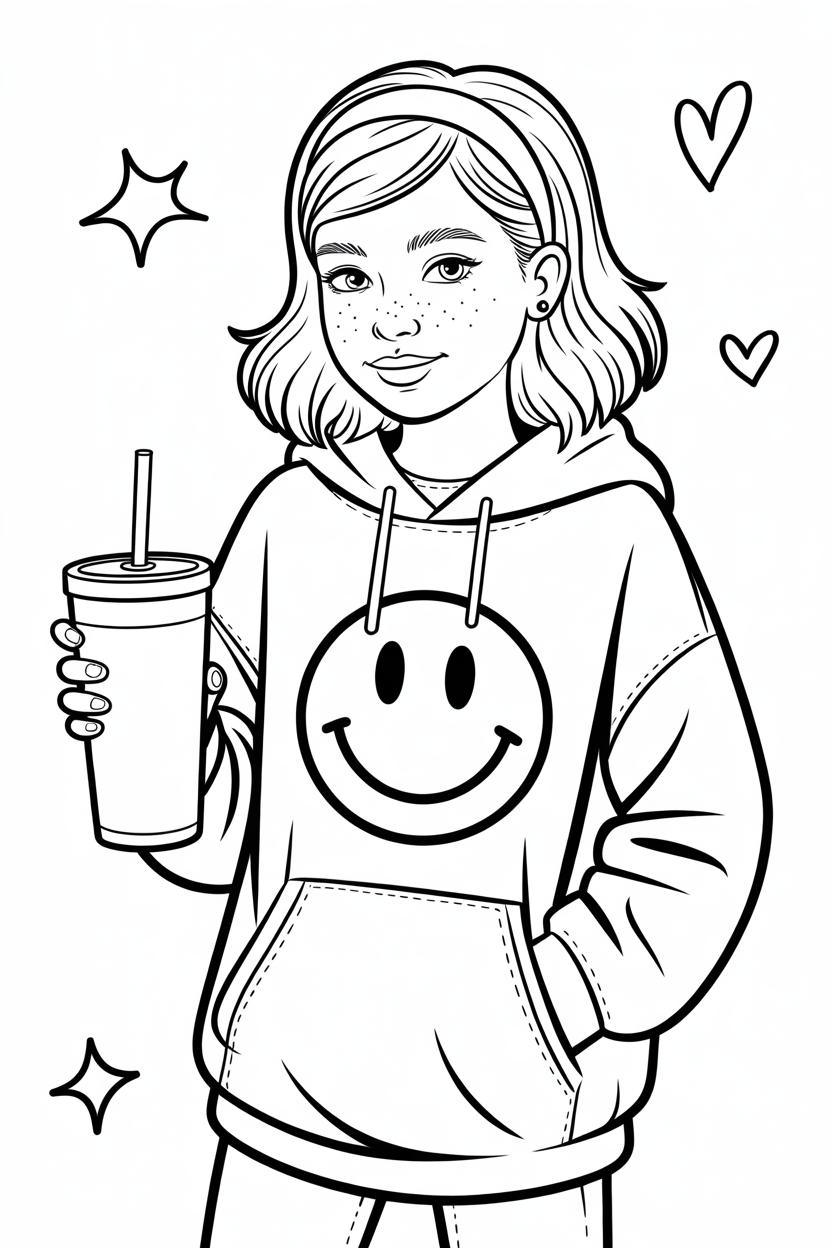 Preppy Girl Iced Drink Hoodie Coloring