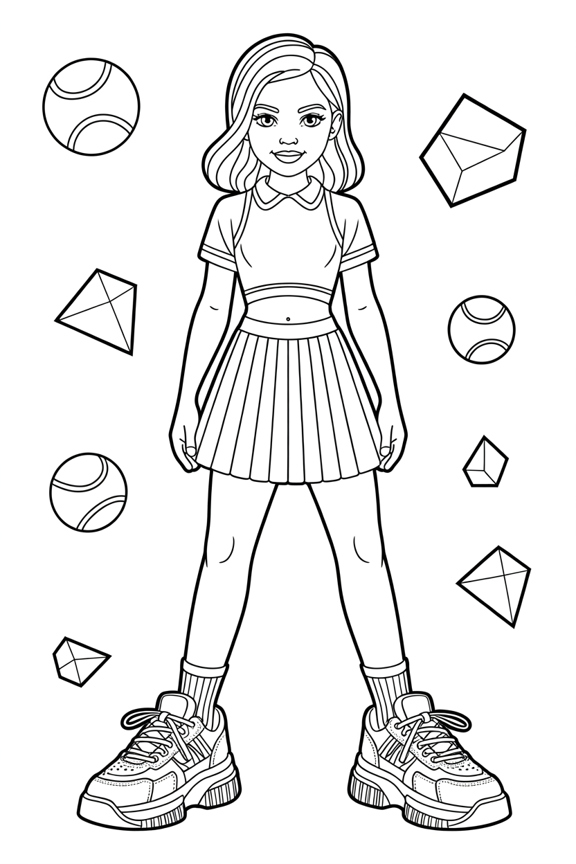 Preppy Girl Sporty Outfit Coloring Page