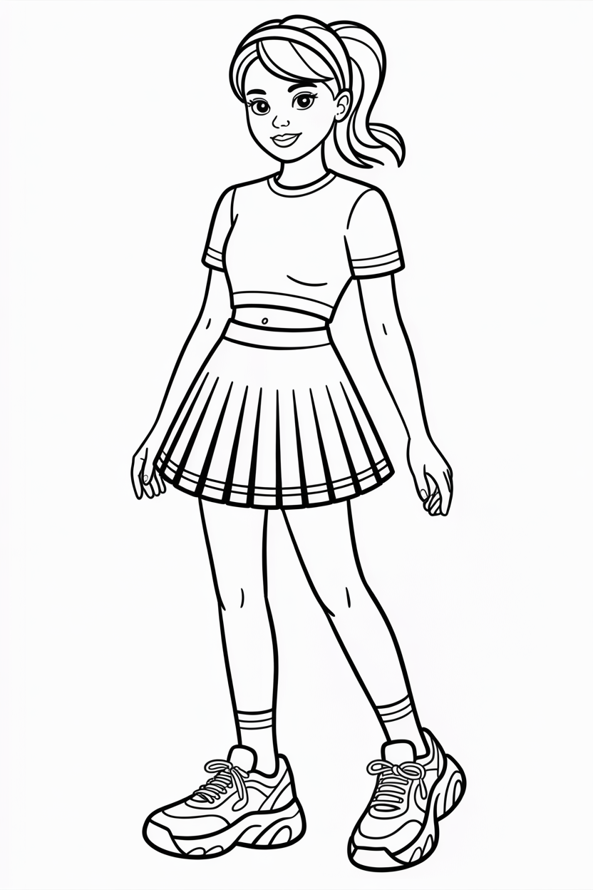 Preppy Girl in Tennis Skirt Coloring