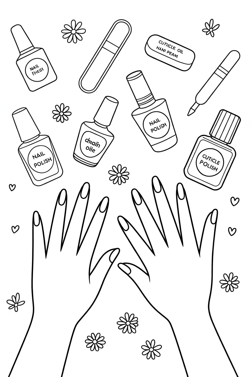 Preppy Nail Polish Manicure Coloring Page
