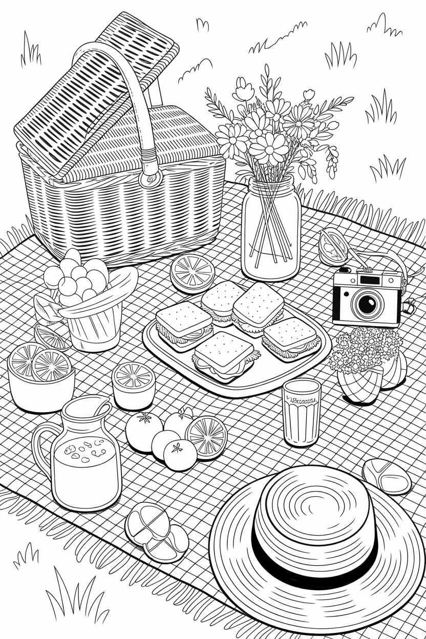 Preppy Picnic Gingham Blanket Coloring